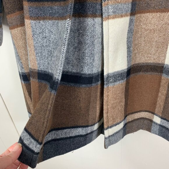 Zara Basic Women’s Wool Blend Brown Tartan Plaid Pea Coat - Size Small - Picture 6 of 8